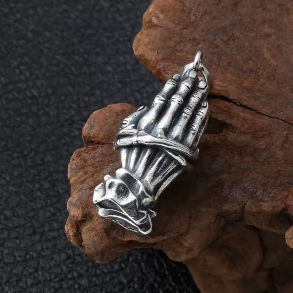 Solid 925 Sterling Silver Prayer Hands Pendent - image 2